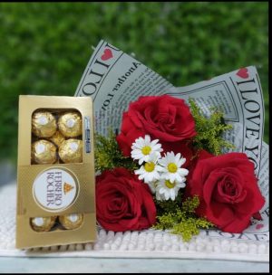 Buquê 3 Rosas+Ferrero Rocher
